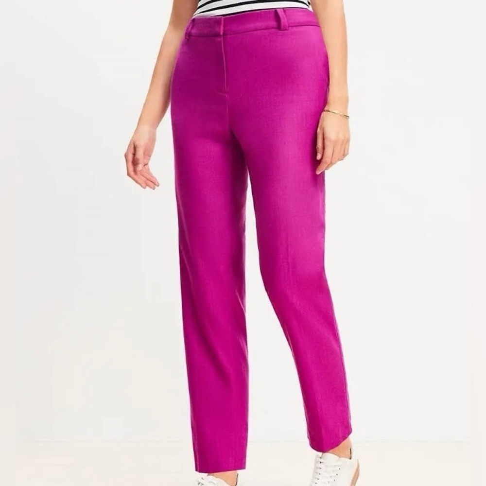 Loft Riveria Slim Pants Linen Blend Magenta Shadow Size 12 - Picture 4 of 12